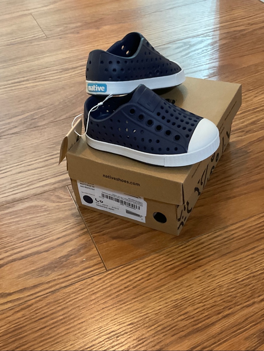 Native Kids Slip-On Water Shoes in Navy with White Toe